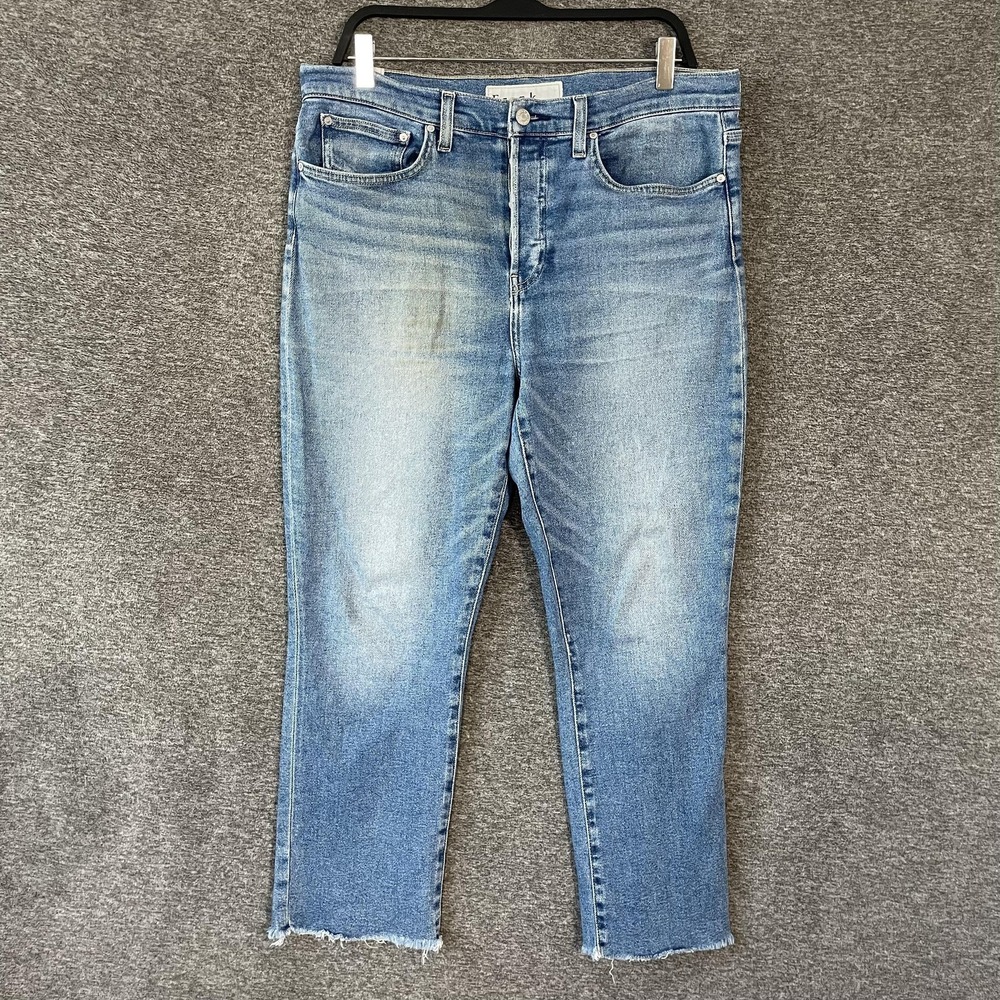 Frank & Eileen Cork Jeans Womens‎ 32 Blue Medium Wash High Rise Crop Raw Hem
